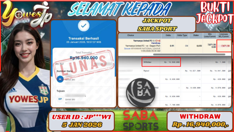 BUKTI WITHDRAW YOWESWD KEMENANGAN JACKPOT DI SABA SPORT