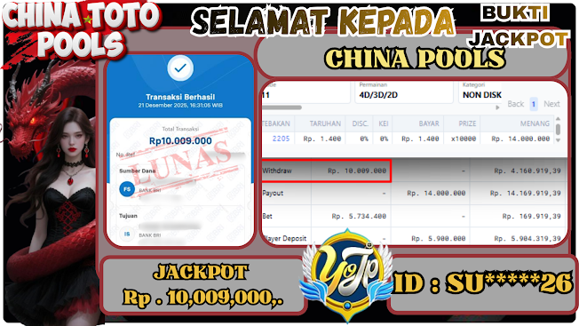 BUKTI WITHDRAW YOWESWD KEMENANGAN JACKPOT DI CHINA POOLS
