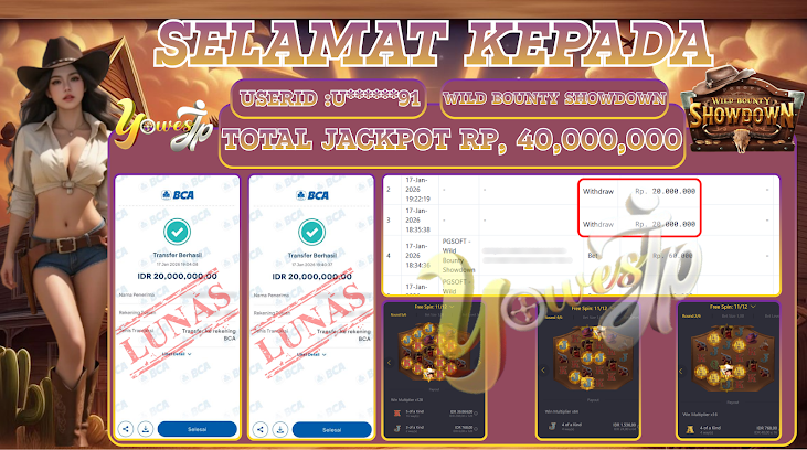 BUKTI WITHDRAW YOWESWD KEMENANGAN JACKPOT DI SLOT WILD BOUNTY SHOWDOWN