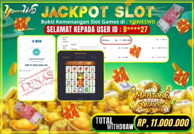 BUKTI JACKPOT KEMENANGAN SLOT MAHJONG WAYS 2 Rp 11,000,000 DI SITUS YOWESWD 03 MARET 2026