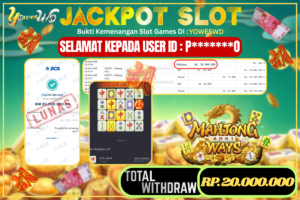 BUKTI JACKPOT KEMENANGAN SLOT MAHJONG WAYS Rp 20,000,000 DI SITUS YOWESWD 26 MARET 2026