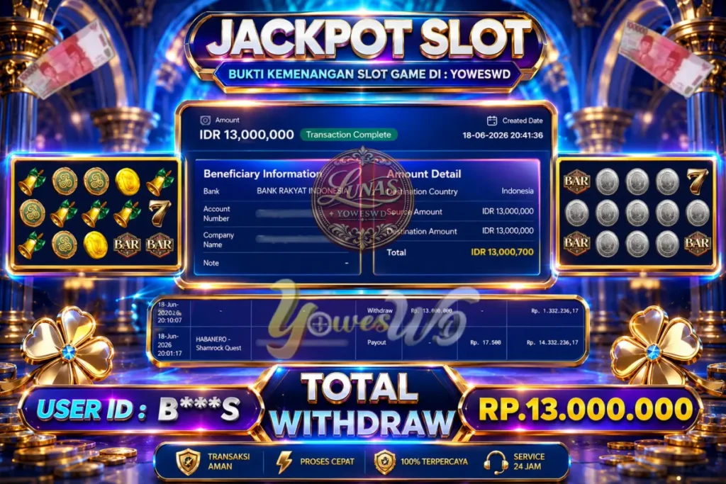 BUKTI JACKPOT KEMENANGAN HABANERO – Shamrock Quest Rp. 13.000.000 DI SITUS YOWESWD 18 Jun 2026