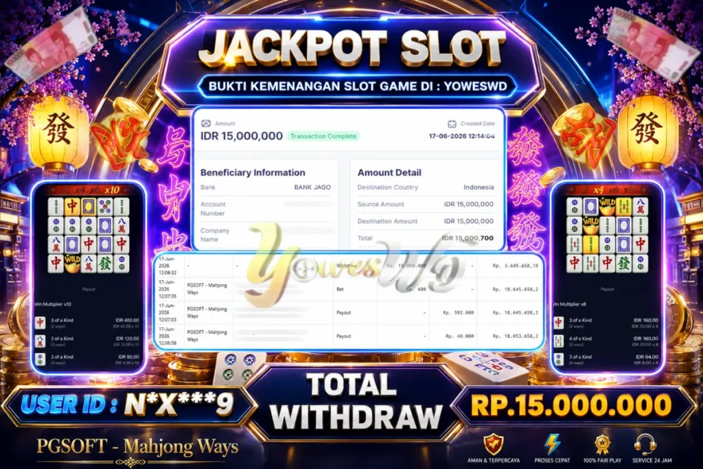 BUKTI JACKPOT KEMENANGAN PGSOFT – Mahjong Ways Rp. 15.000.000 DI SITUS YOWESWD 17 Jun 2026