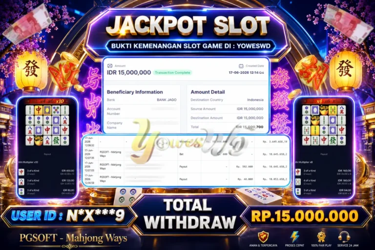 BUKTI JACKPOT KEMENANGAN PGSOFT – Mahjong Ways Rp. 15.000.000 DI SITUS YOWESWD 17 Jun 2026