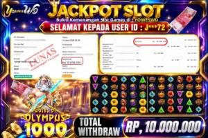 BUKTI JACKPOT KEMENANGAN PRAGMATICPLAY – Gates of Olympus 1000 Rp. 10.000.000 DI SITUS YOWESWD 12 Jun 2026