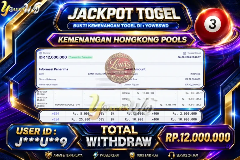BUKTI JACKPOT KEMENANGAN TOGEL HONGKONG POOLS Rp. 12.000.000 DI SITUS YOWESWD 08 Jul 2026