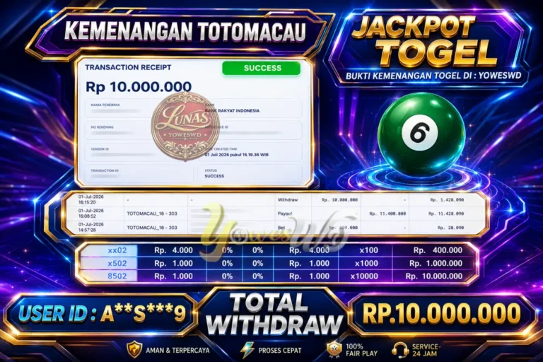 BUKTI JACKPOT KEMENANGAN TOGEL TOTOMACAU Rp. 10.000.000 DI SITUS YOWESWD 01 Jul 2026