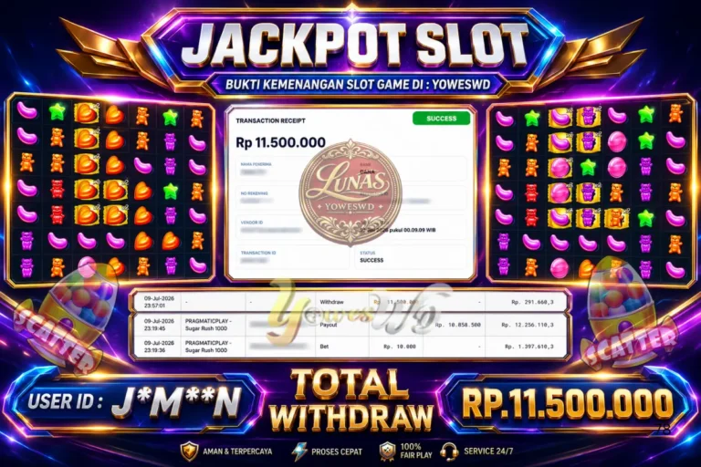 BUKTI JACKPOT KEMENANGAN PRAGMATICPLAY – Sugar Rush 1000 Rp. 11.500.000 DI SITUS YOWESWD 09 Jul 2026