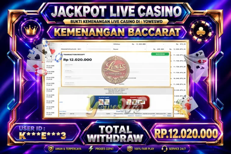 BUKTI JACKPOT KEMENANGAN LIVE CASINO PRAGMATICPLAYLIVE – 5011 Rp. 12.020.000 DI SITUS YOWESWD 10 Jul 2026
