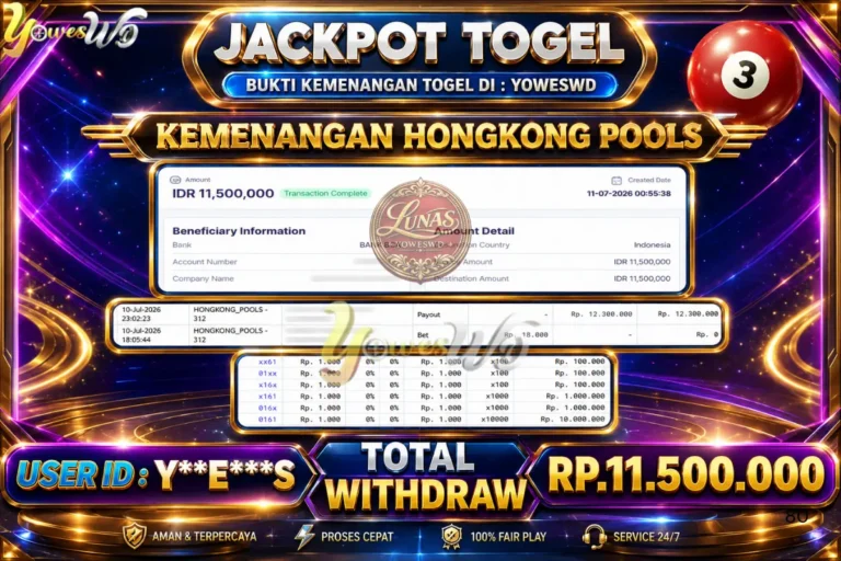 BUKTI JACKPOT KEMENANGAN TOGEL HONGKONG POOLS Rp. 11.500.000 DI SITUS YOWESWD 11 Jul 2026