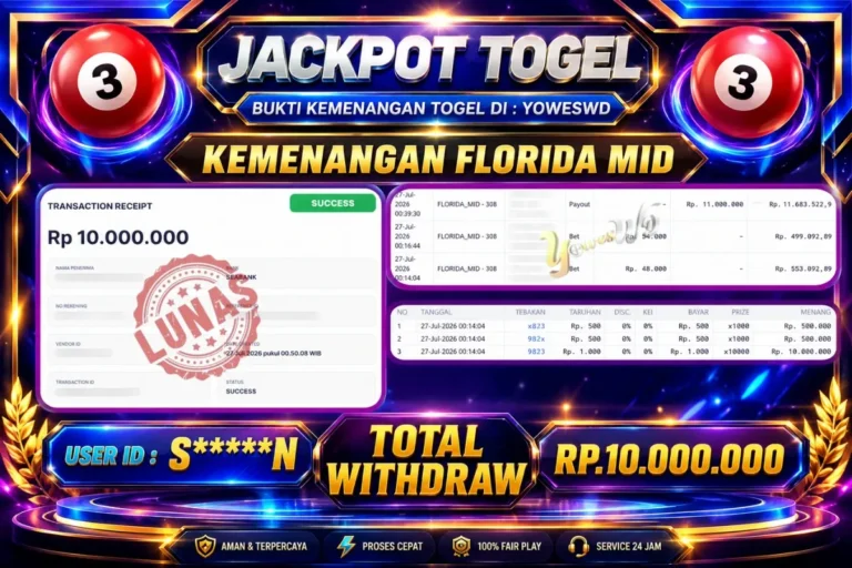 BUKTI JACKPOT KEMENANGAN TOGEL FLORIDA MID Rp. 10.000.000 DI SITUS YOWESWD 27 Jul 2026
