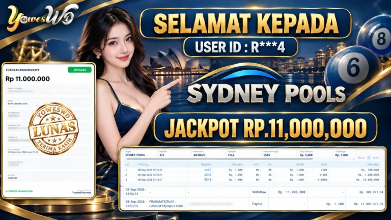 BUKTI JACKPOT KEMENANGAN TOGEL SYDNEY POOLS Rp 11.000.000 DI SITUS YOWESWD 08 September 2026