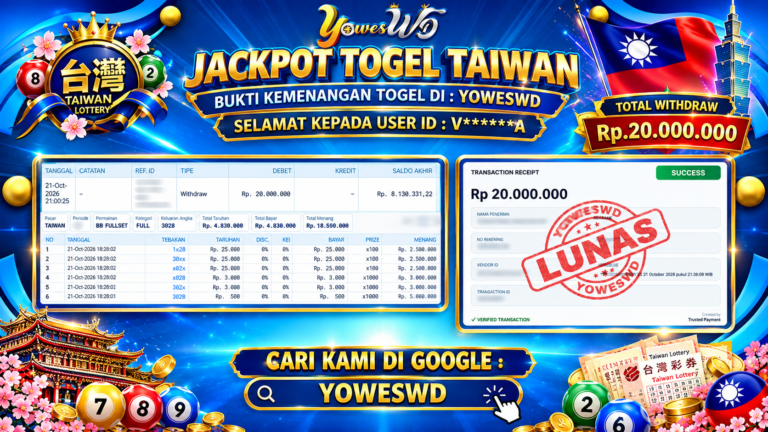 BUKTI JACKPOT KEMENANGAN TOGEL TAIWAN Rp 20.000.000 DI SITUS YOWESWD 21 OKTOBER 2026