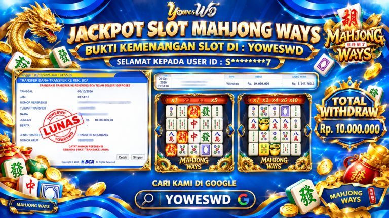 BUKTI JACKPOT KEMENANGAN SLOT PG SOFT – MAHJONG WAYS Rp 10.000.000 DI SITUS YOWESWD 3 OKTOBER 2026