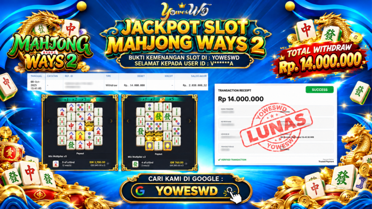 BUKTI JACKPOT KEMENANGAN SLOT PG SOFT – MAHJONG WAYS 2 Rp 14.000.000 DI SITUS YOWESWD 8 OKTOBER 2026