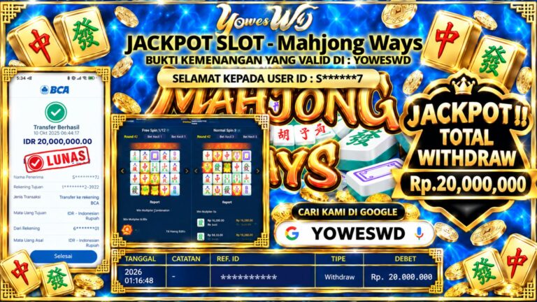 BUKTI JACKPOT KEMENANGAN SLOT PG SOFT – MAHJONG WAYS  Rp 20.000.000 DI SITUS YOWESWD 10 OKTOBER 2026
