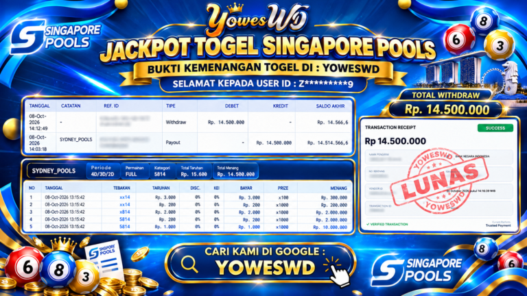 BUKTI JACKPOT KEMENANGAN TOGEL SYDNEY POOLS Rp 14.500.000 DI SITUS YOWESWD 8 OKTOBER 2026